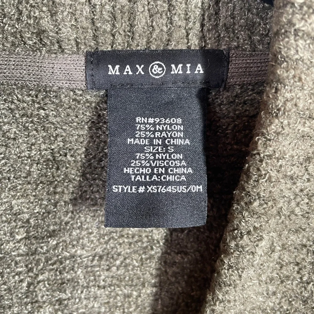 Max & Mia Cardigan Womens S Olive Green Shawl Collar Boucle Open Front